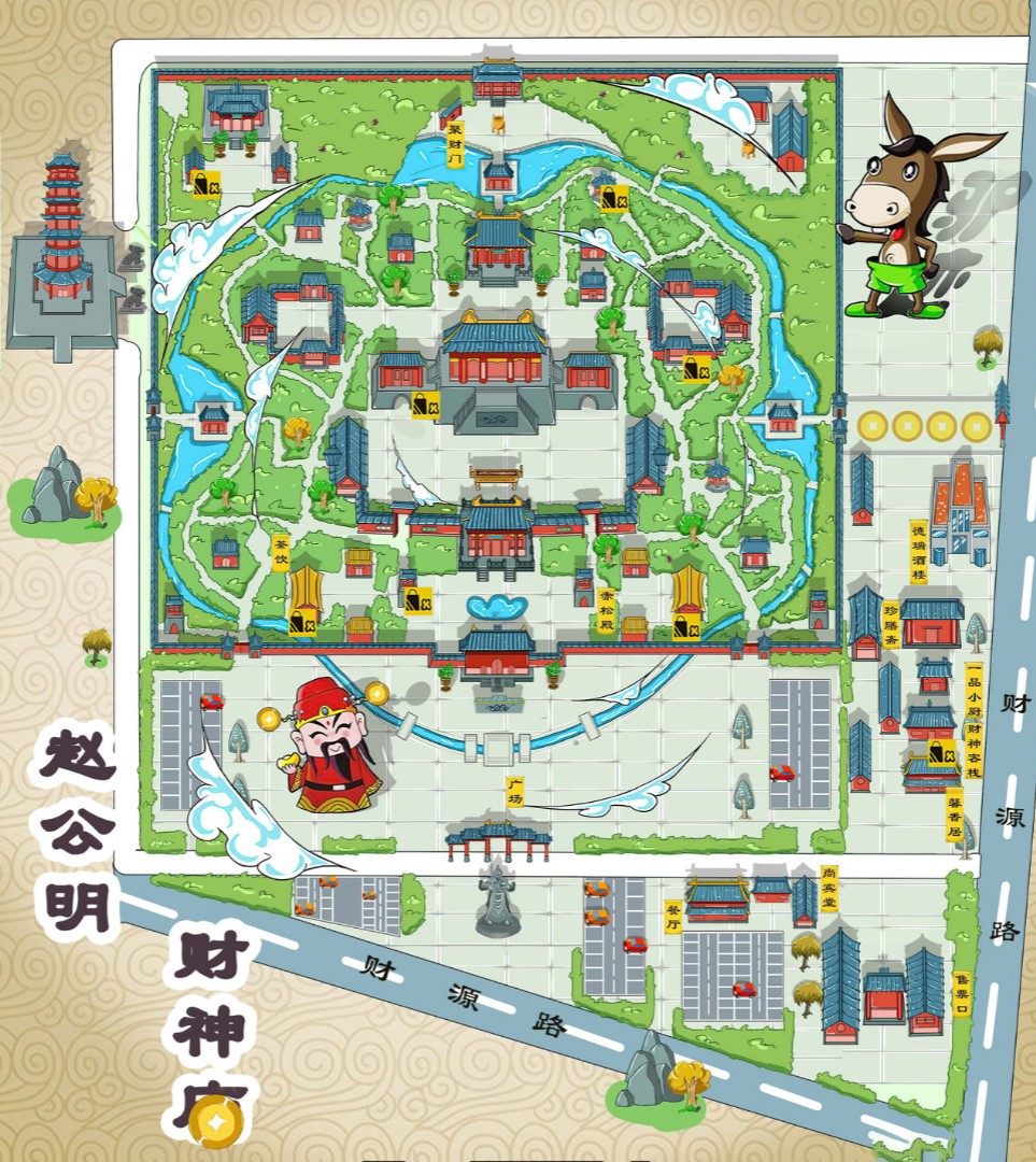 武城寺庙类手绘地图